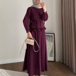 Dantel Detaylı Begonya Takım Mürdüm