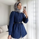 Volanlı Poplin Gömlek Lacivert