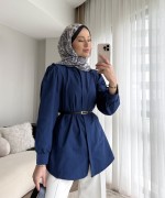 Volanlı Poplin Gömlek Lacivert