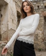 Bisiklet Yaka Dantelli Body Beyaz