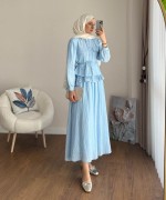 Dantel Detaylı Begonya Takım Bebe Mavisi