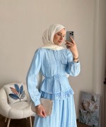 Dantel Detaylı Begonya Takım Bebe Mavisi