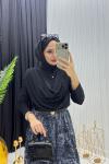 Degaje Yaka Sandy Bluz Siyah