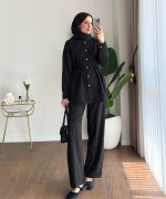 Taş Düğmeli Modal Takım Siyah