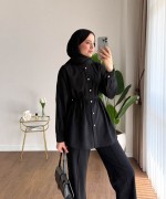 Taş Düğmeli Modal Takım Siyah