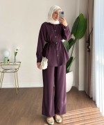 Taş Düğmeli Modal Takım Mürdüm