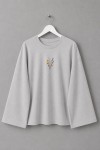 Nakışlı Salaş Sweatshirt Gri