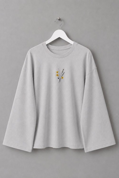 Nakışlı Salaş Sweatshirt Gri