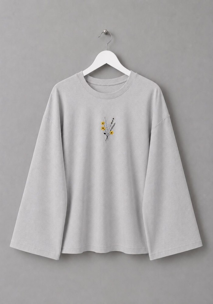 Nakışlı Salaş Sweatshirt Gri