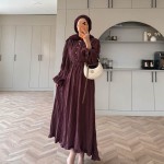 Asimetrik Fırfırlı Piliseli Elbise Mürdüm