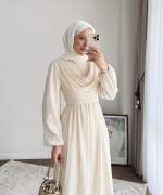 Twing Volanlı Elbise Krem