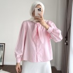 Yakası Bağcıklı Kısa Poplin Gömlek Pembe