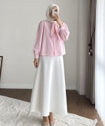 Yakası Bağcıklı Kısa Poplin Gömlek Pembe