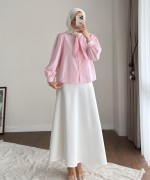 Yakası Bağcıklı Kısa Poplin Gömlek Pembe