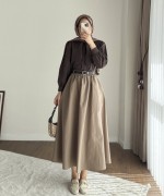 Yakası Bağcıklı Kısa Poplin Gömlek Acı Kahve
