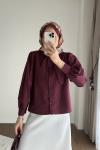 Yakası Bağcıklı Kısa Poplin Gömlek Bordo