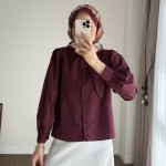 Yakası Bağcıklı Kısa Poplin Gömlek Bordo