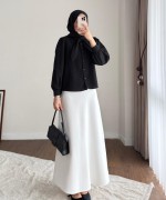 Yakası Bağcıklı Kısa Poplin Gömlek Siyah