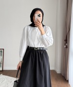 Yakası Bağcıklı Kısa Poplin Gömlek Beyaz