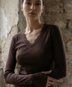 V Yaka Dantelli Body Acı Kahve