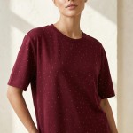 Taşlı Modal Tişört Bordo