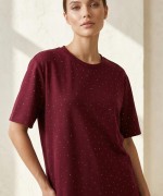 Taşlı Modal Tişört Bordo