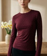 Taşlı Parmak Geçmeli Body Bordo