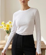 Taşlı Parmak Geçmeli Body Ekru