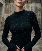Taşlı Parmak Geçmeli Body Siyah