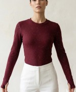 Simli Parmak Geçmeli Body Bordo