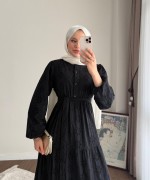 Yarım Patlı Brode Elbise Siyah