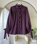 Patı Fiyonklu Oversize Gömlek Mürdüm