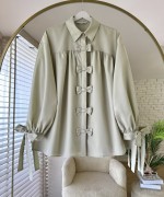 Patı Fiyonklu Oversize Gömlek Açık Yeşil