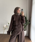 Kat Kat Pantolonlu Takım Acı Kahve