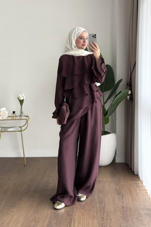 Kat Kat Pantolonlu Takım Mürdüm