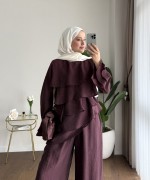 Kat Kat Pantolonlu Takım Mürdüm