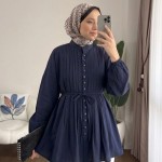 Brit Düğmeli Nervürlü Gömlek Koyu Lacivert