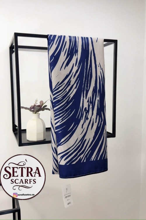 Zebra Desenli Şal Lacivert-Krem
