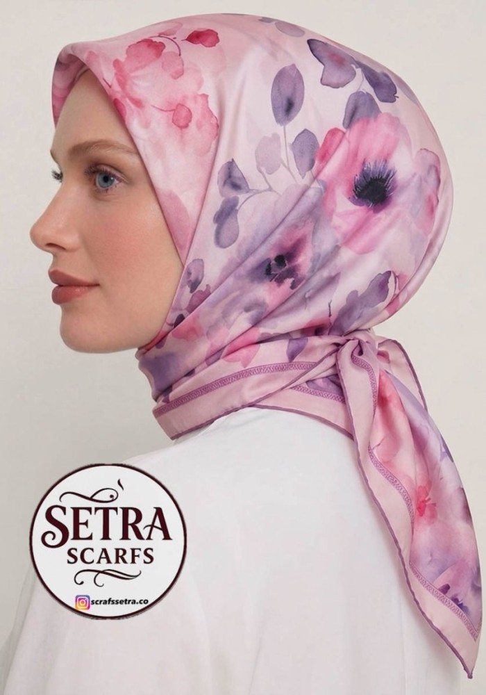 Çiçek Desenli Kehribar Eşarp  Pembe Rk