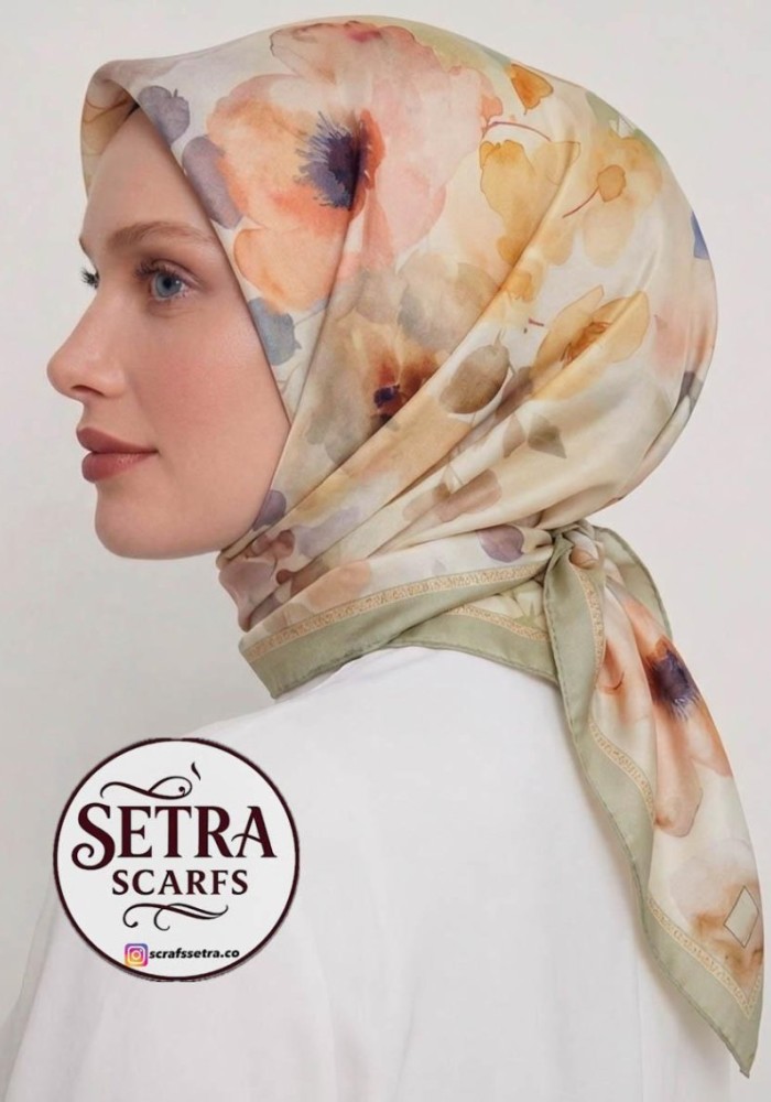Çiçek Desenli Kehribar Eşarp Sarı