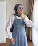 Kemer Askılı Kot Jile Kar Yıkama Mavi