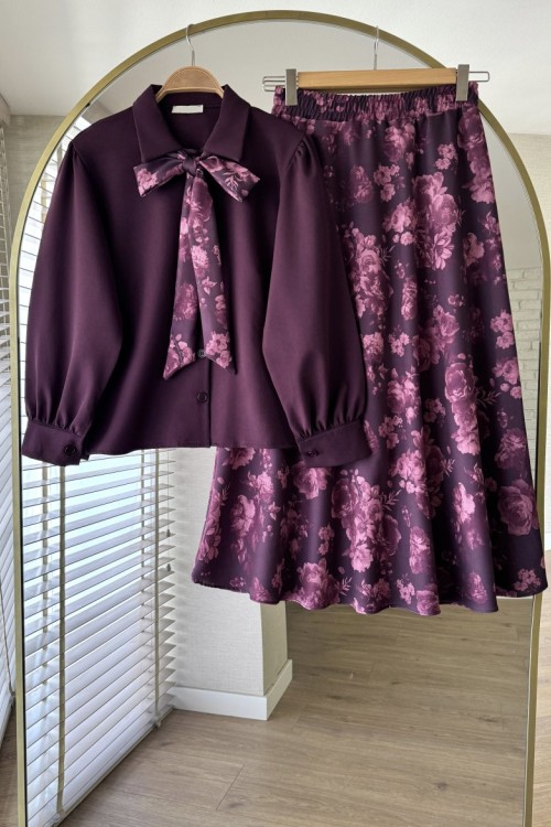 Violet Etekli Takım Mürdüm