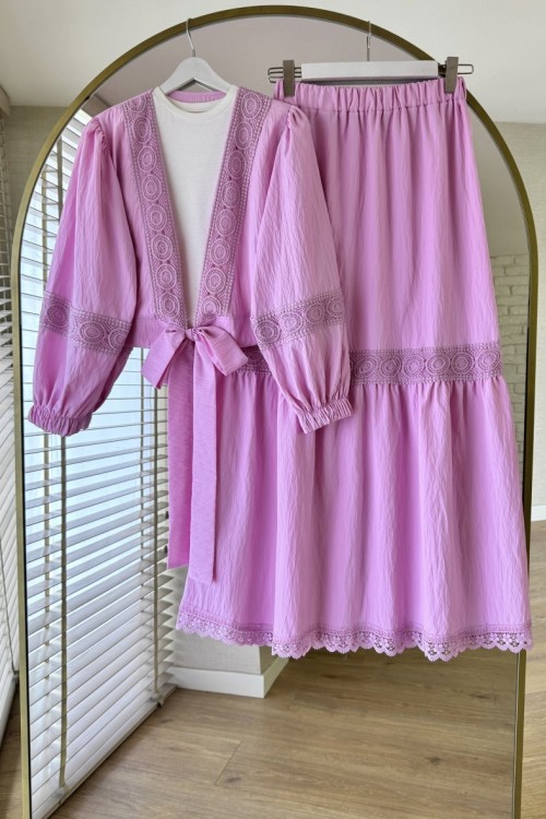 Lace Etekli Takım Pembe