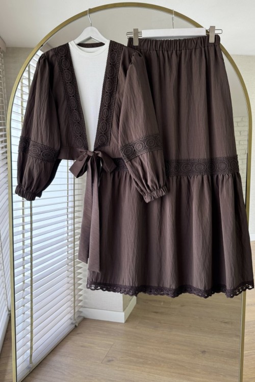 Lace Etekli Takım Acı Kahve