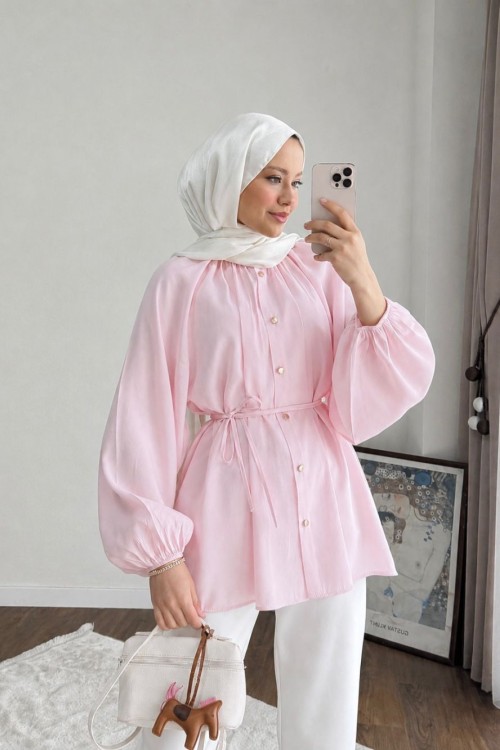Reglan Kol Oversize Gömlek Pudra