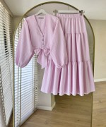 Önü Bağlamalı Gofre Takım Açık Pembe