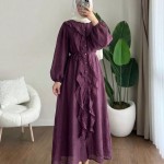 Fine Fırfırlı Elbise Mürdüm