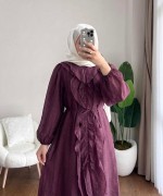 Fine Fırfırlı Elbise Mürdüm