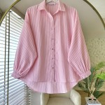 Çizgili Oversize Gömlek Pembe