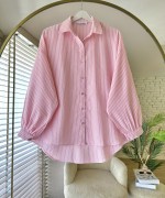 Çizgili Oversize Gömlek Pembe